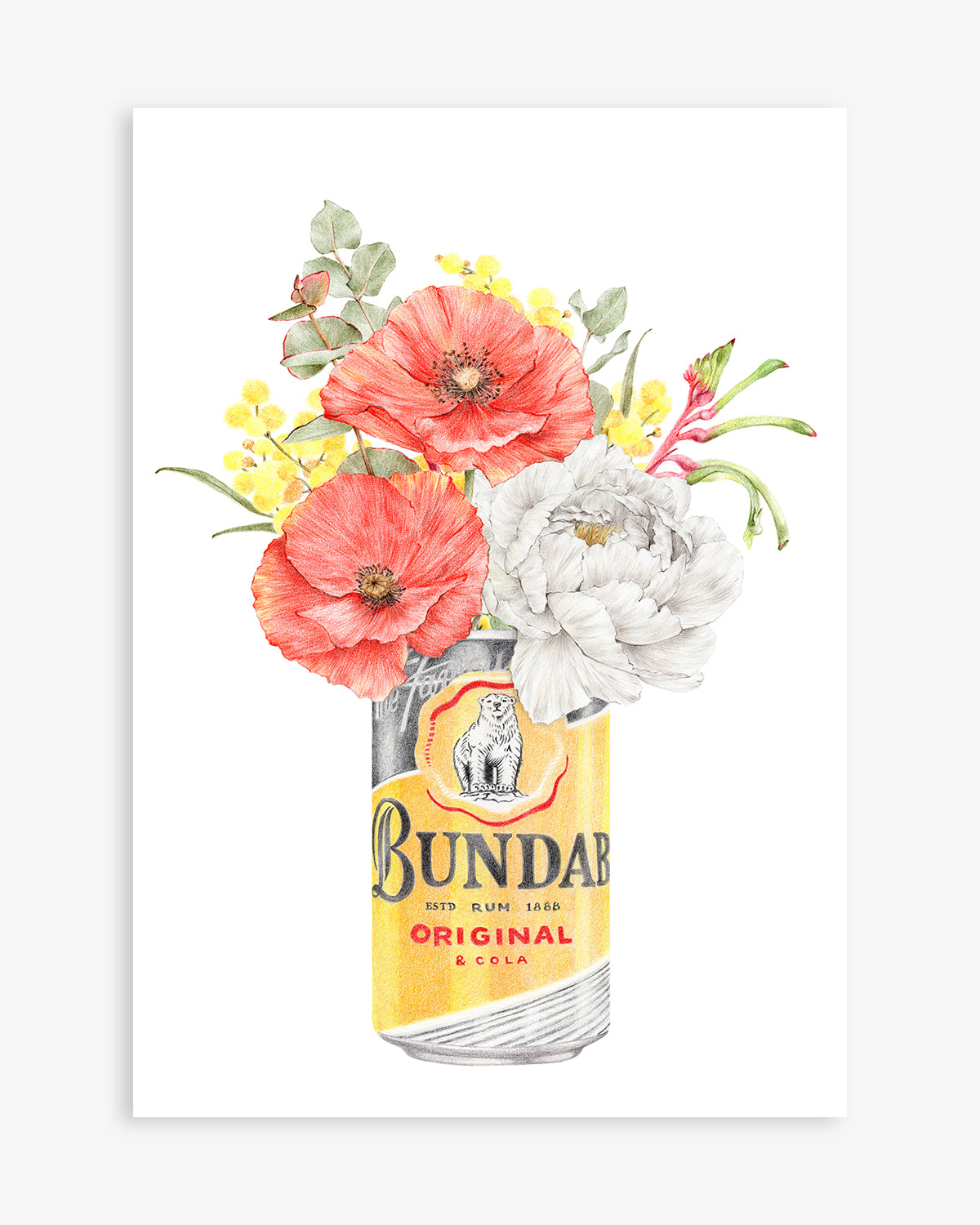 Bundaberg Rum with poppies botanical art print