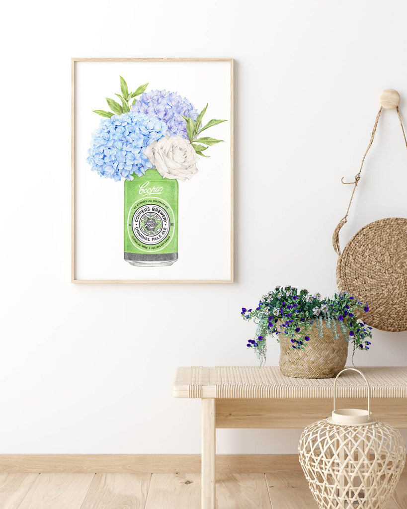Coopers Pale Ale with hydrangeas wall art print