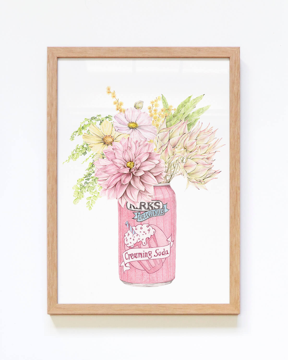 Kirks Creaming Soda with bunch of flowers framed art print