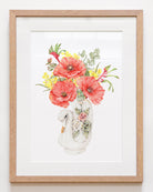 Kitsch swan vase with poppies botanical art print