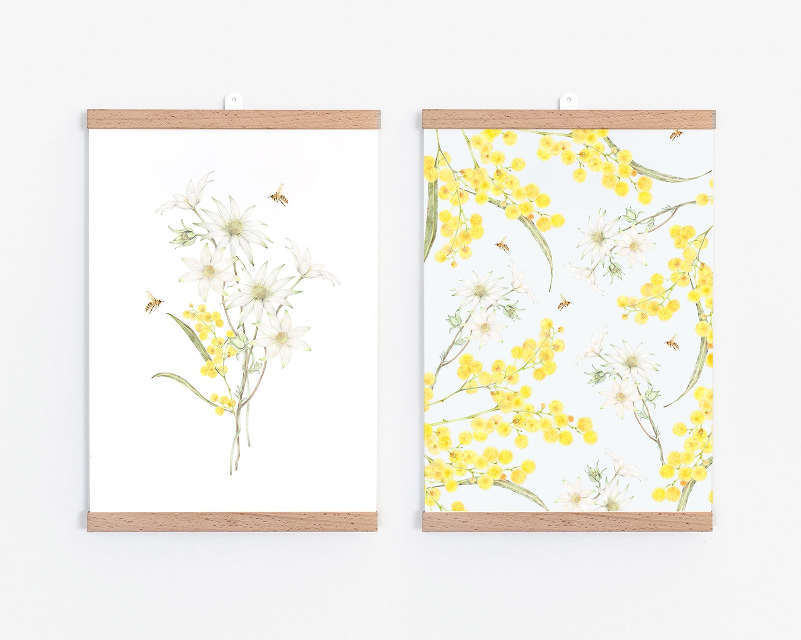 Set of 2 botanical art prints with native flowers