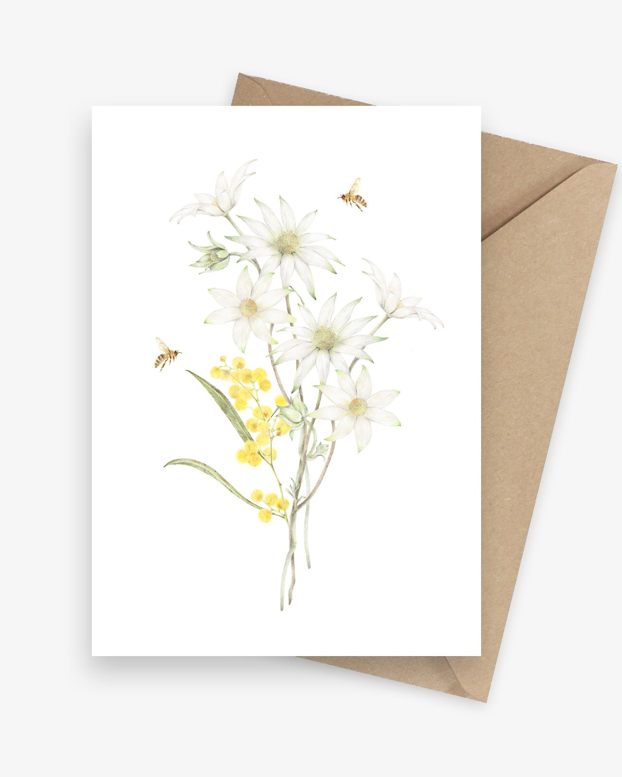 Flannel with Wattles Australian Native Botanical Greeting Card