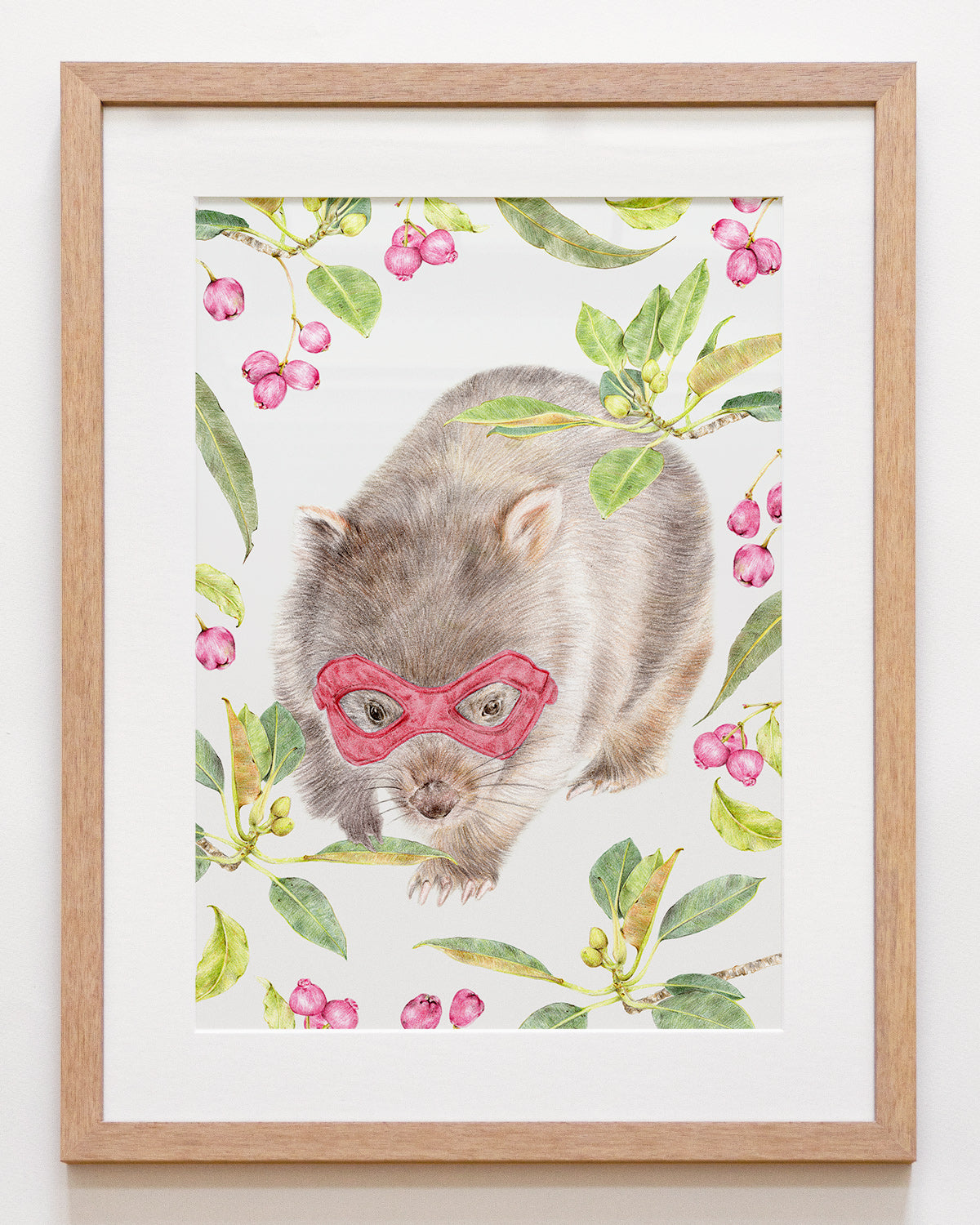 Framed super wombat nursery art with mat board