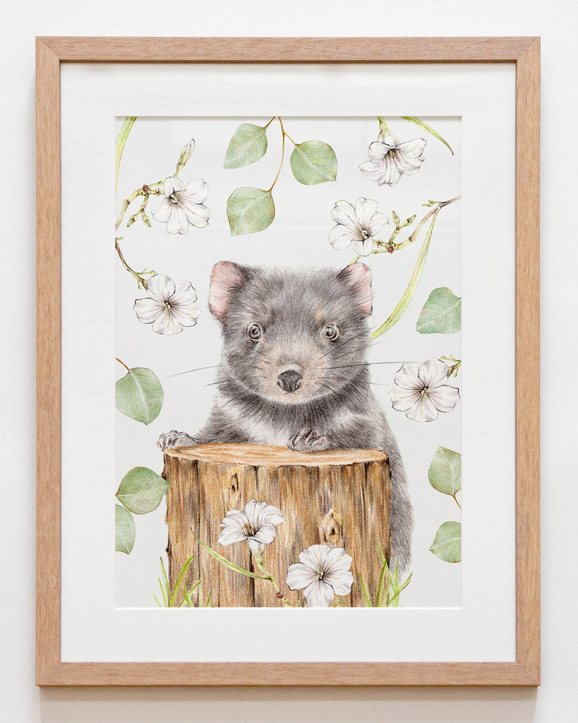 Framed Tasmanian Devil Animal Art Print For The Nursery with Mat Board
