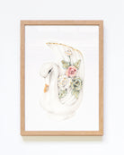 Framed vintage inspired swan vase drawing