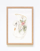 Framed vintage inspired swan vase drawing