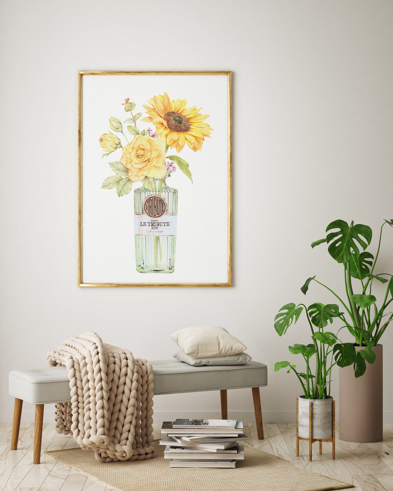 Sunflowers with Le Tribute Gin Botanical Art Print