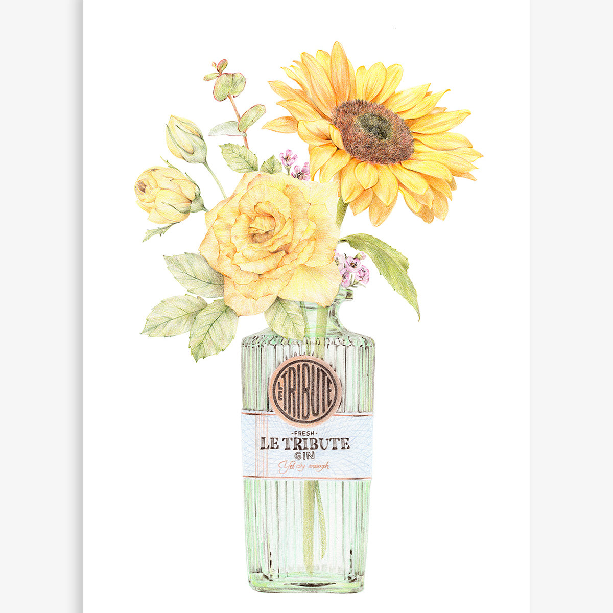 Sunflowers with Le Tribute Gin Botanical Art Print