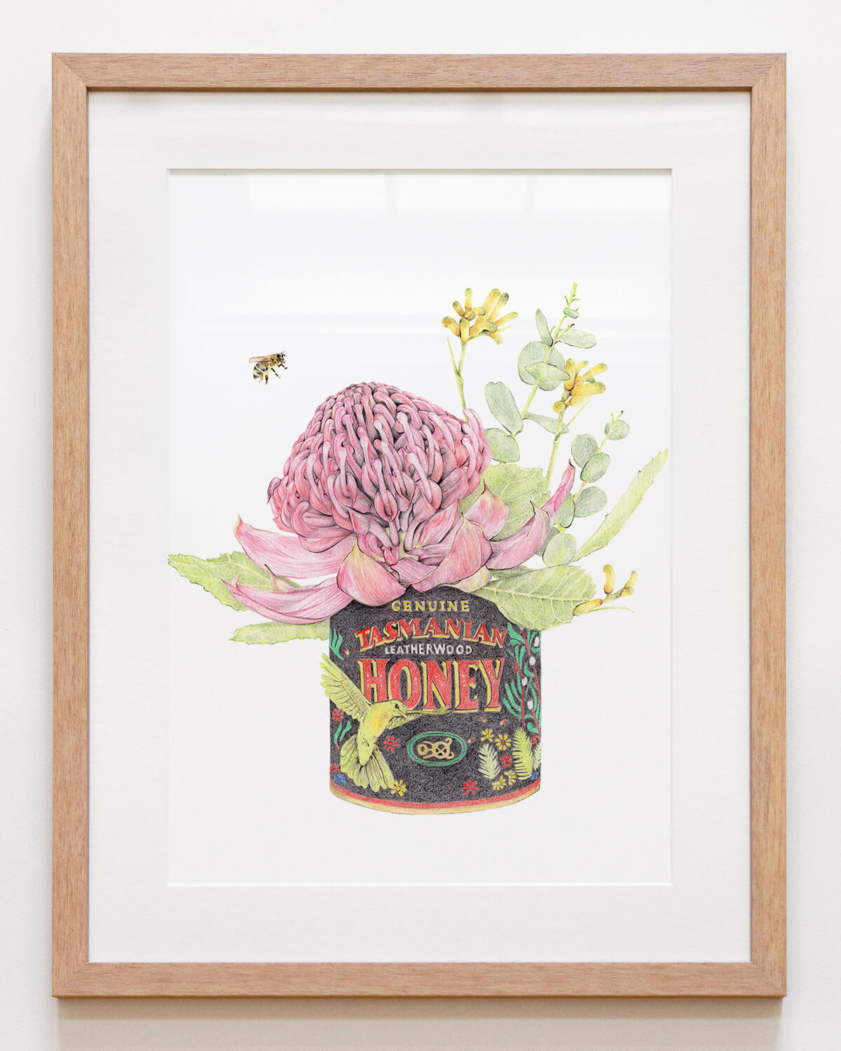 Australian framed wall art print featuring Tasmania honey and florals