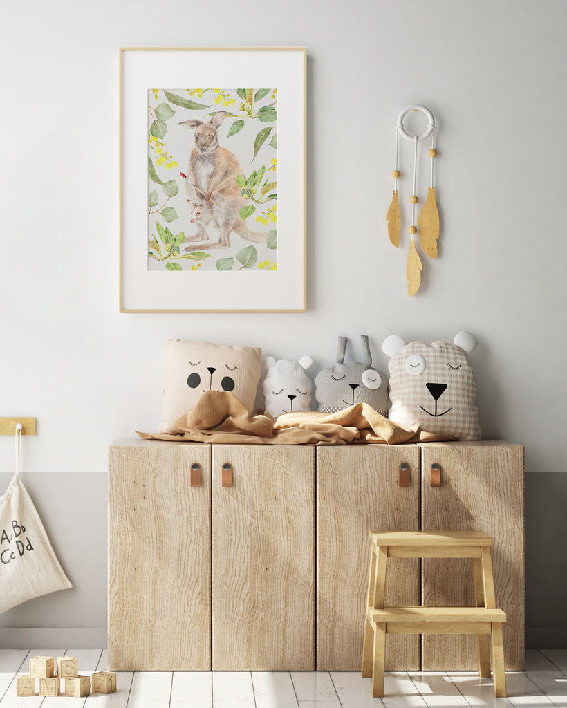 Kangaroo and joey The Crafty Corner Nursery Art Print
