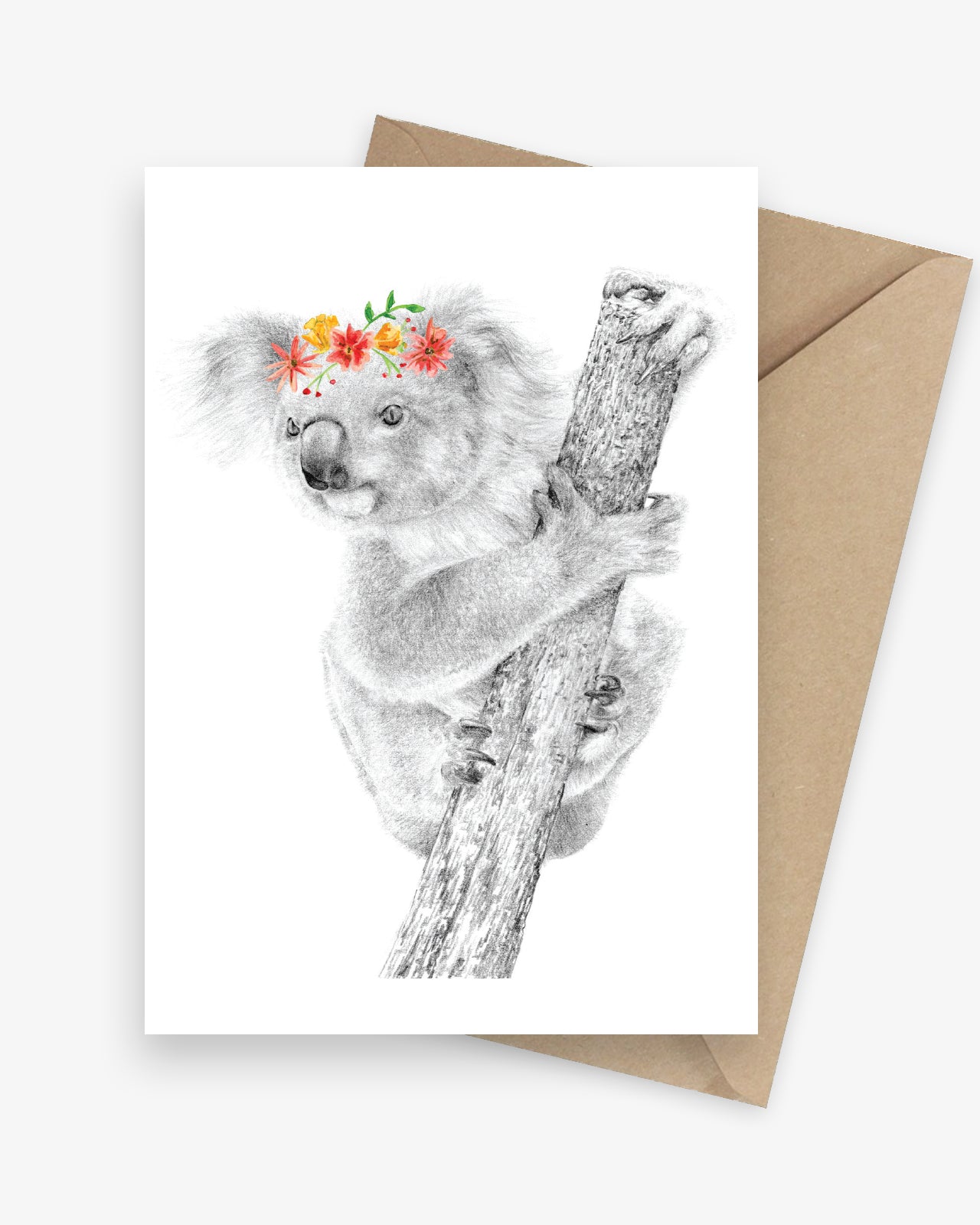 Greeting card featuring an Australian native koala with a flower crown.