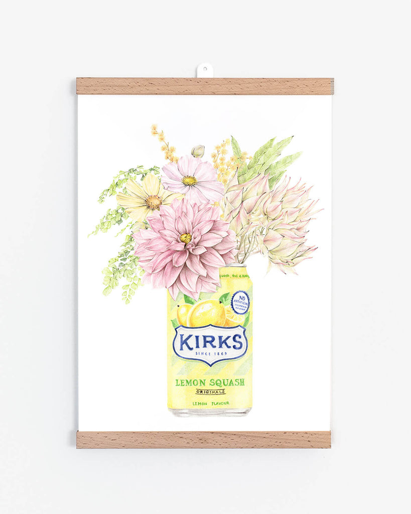Australian Pub Squash with native floral art print in hanger