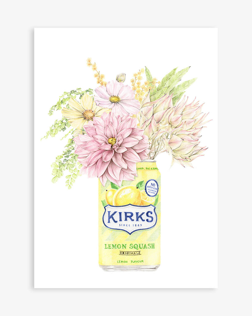 Kirks Lemon Squash tin with native floral art