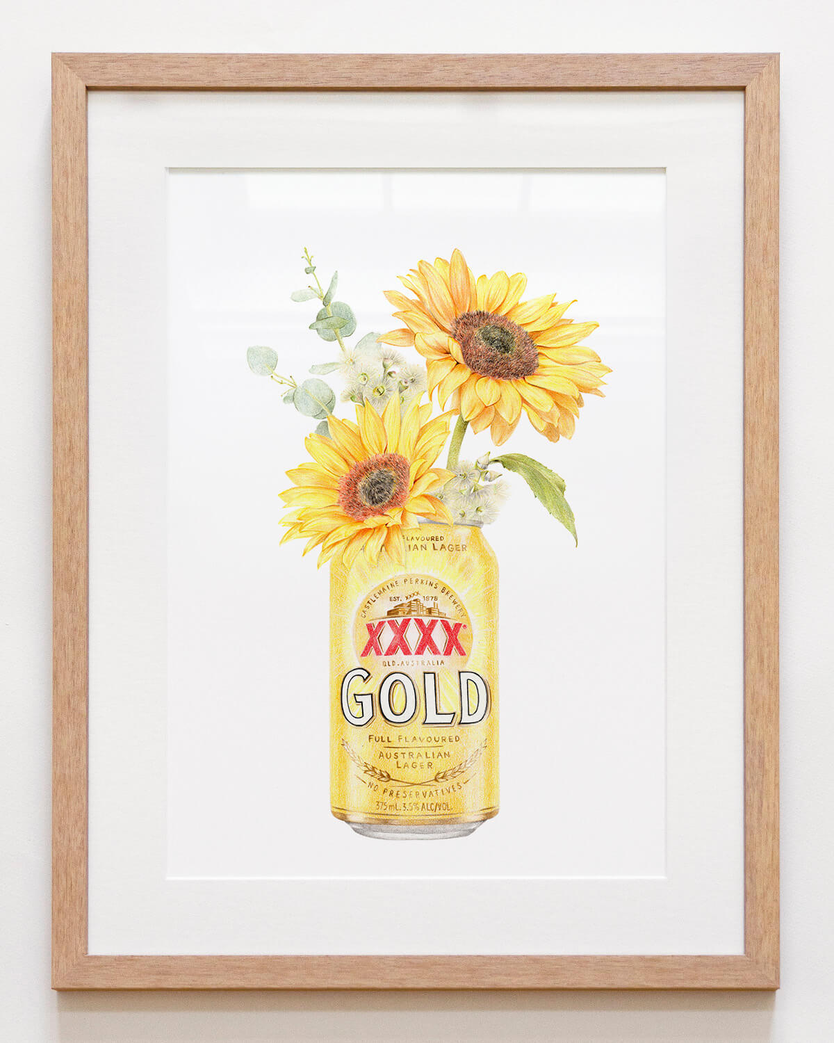Iconic Australian beer art featuring XXXX Gold and sunflowers