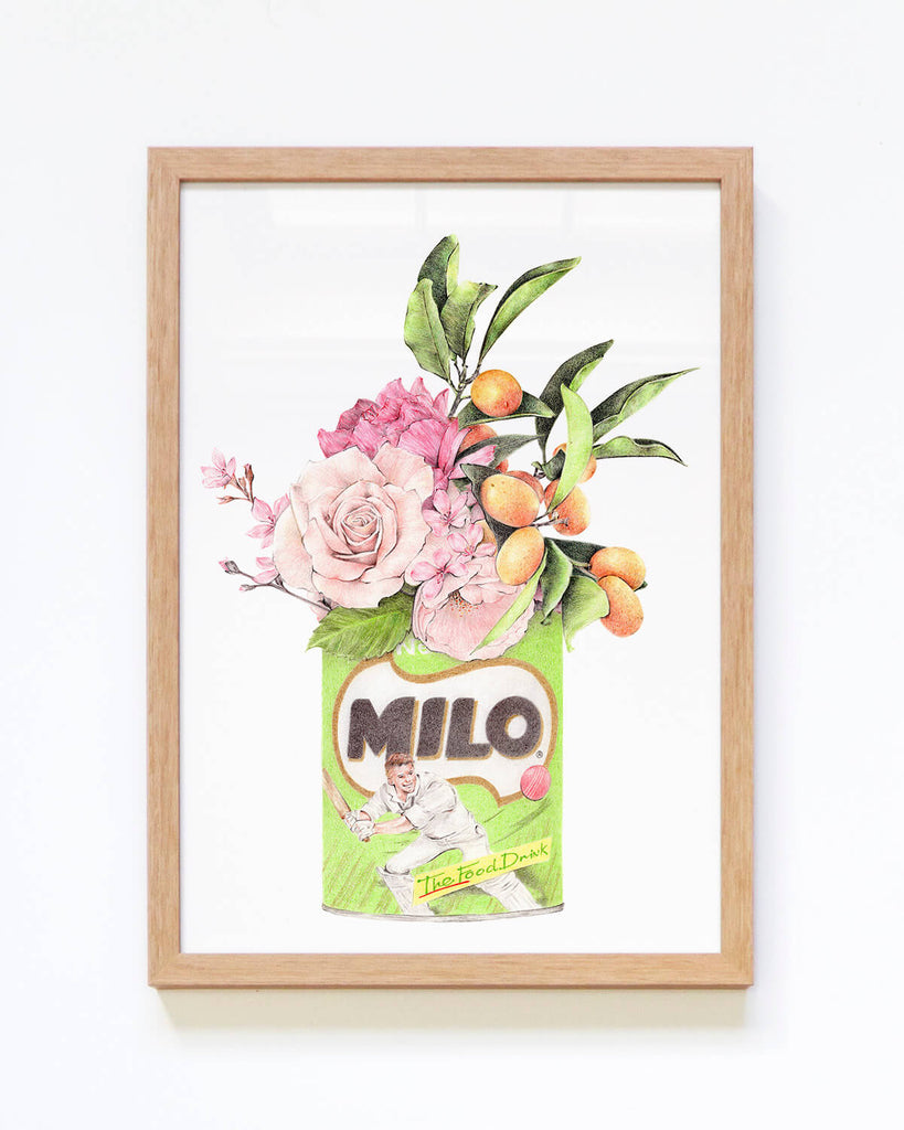 Milo with florals wall framed art print