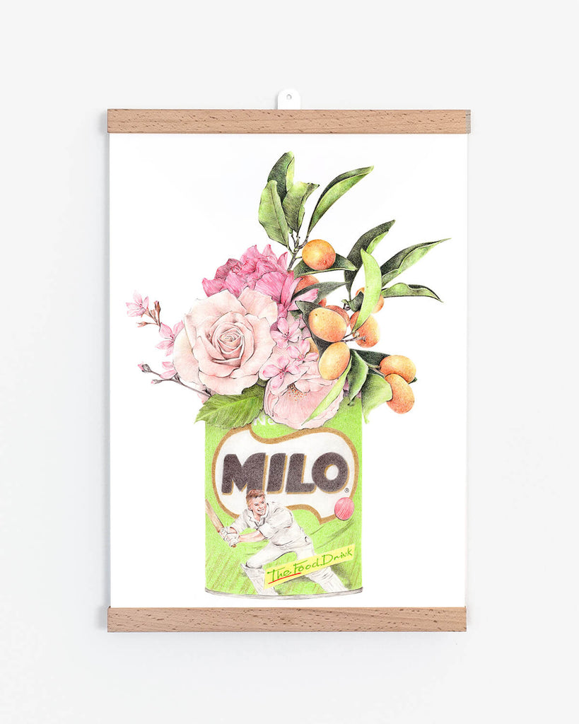 Milo with florals wall art print