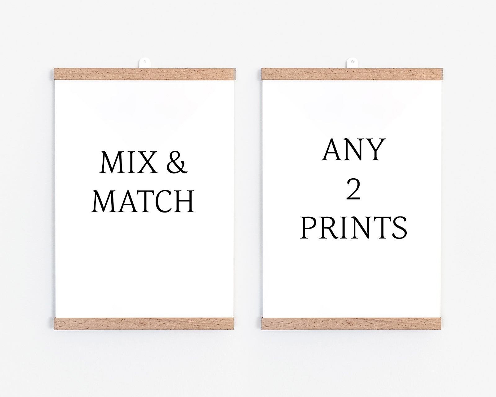 Mix and match set of 2 art prints with beech hangers