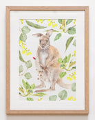 nursery art print with kangaroo and joey framed print with mat board