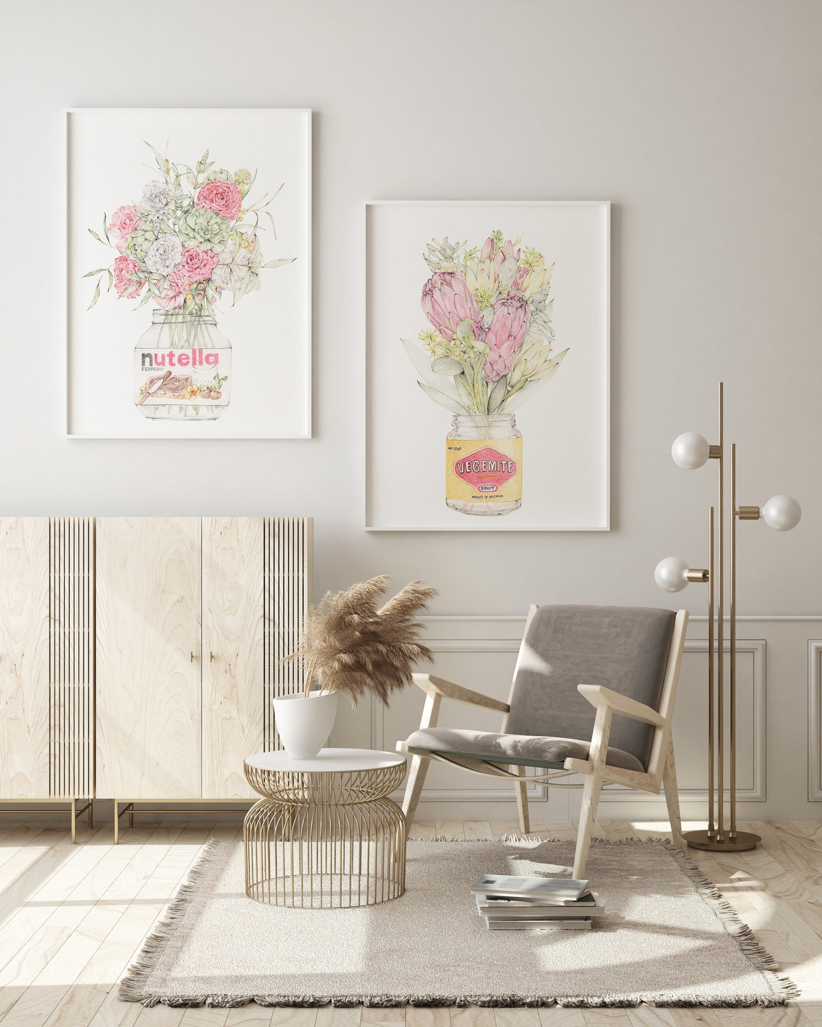 Contemporary botanical art prints featuring Nutella and Vegemite