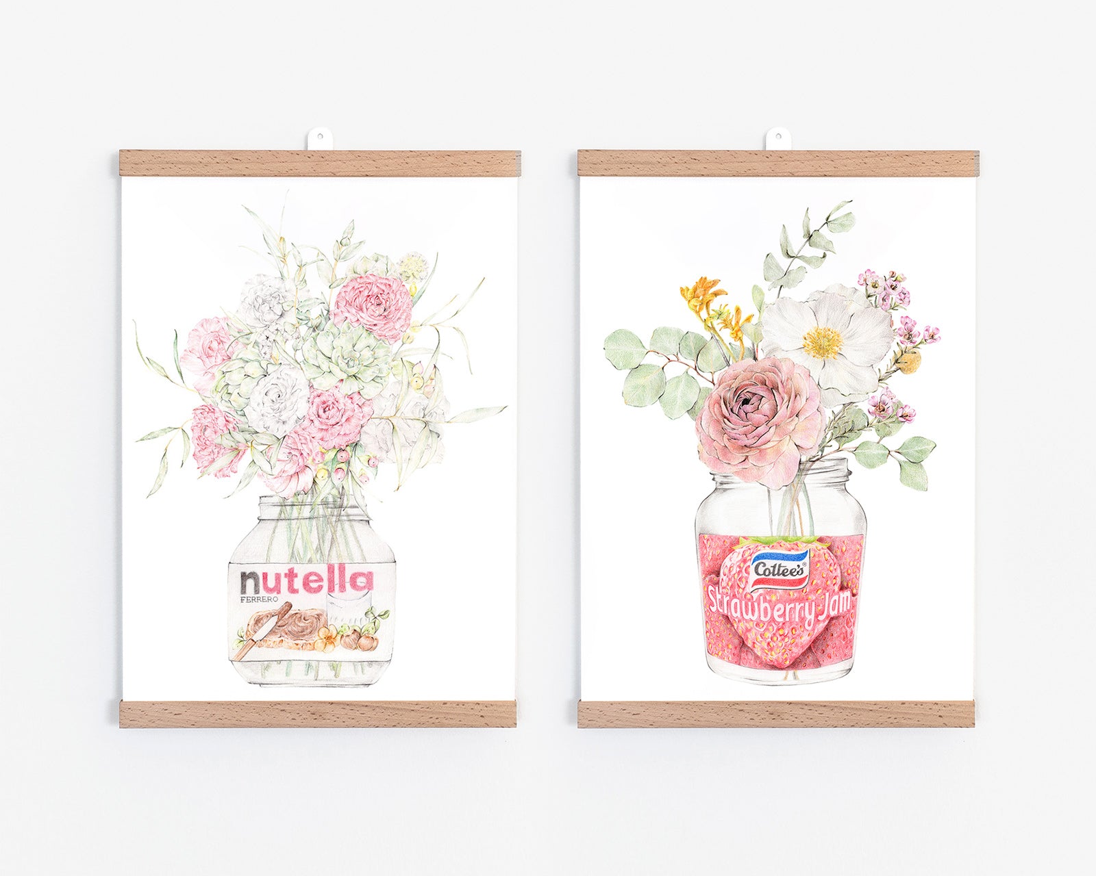 Botanical Wall Art Set with Nutella and Strawberry Jam