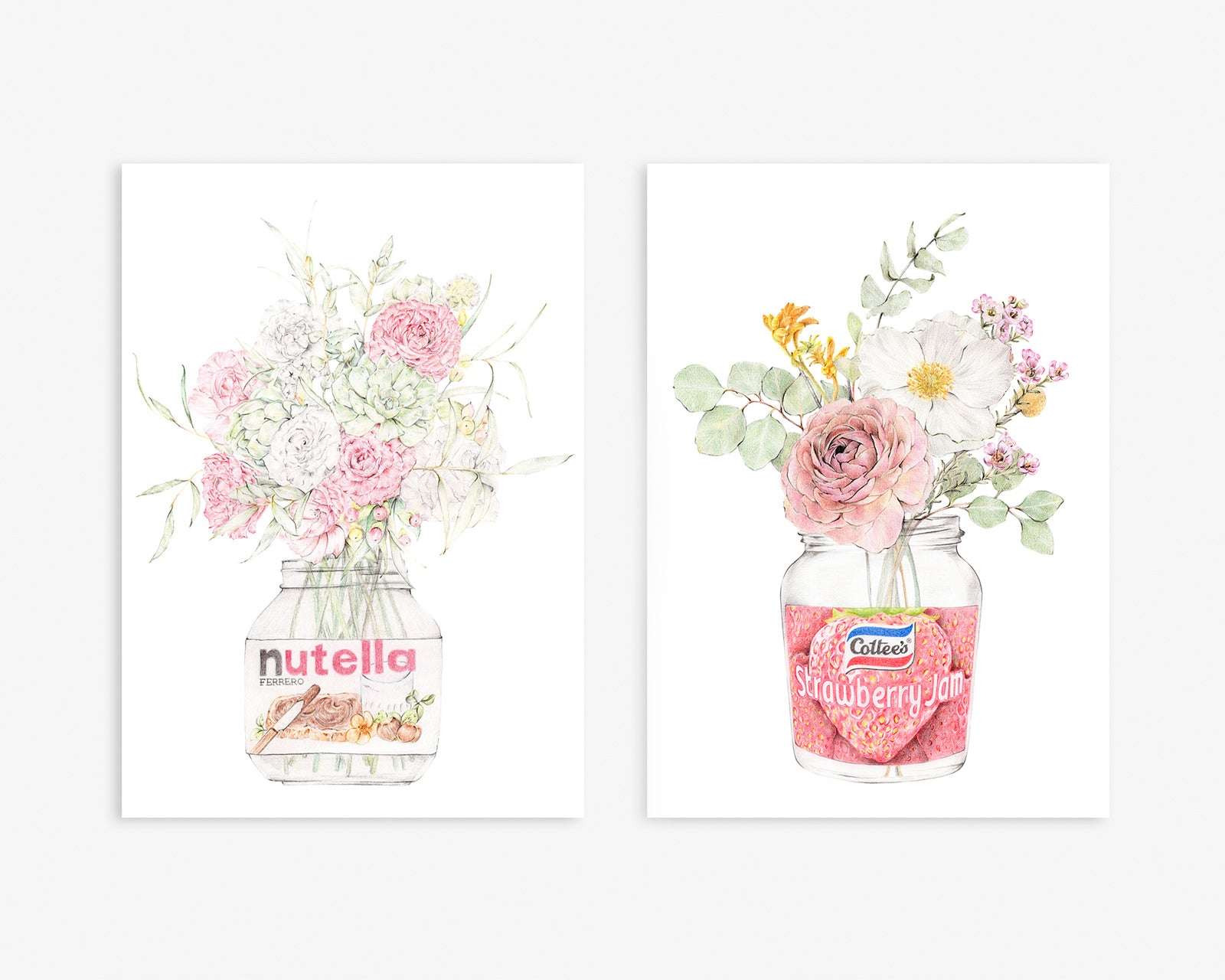 Set of 2 Wall Art Prints featuring Nutella and Strawberry Jam