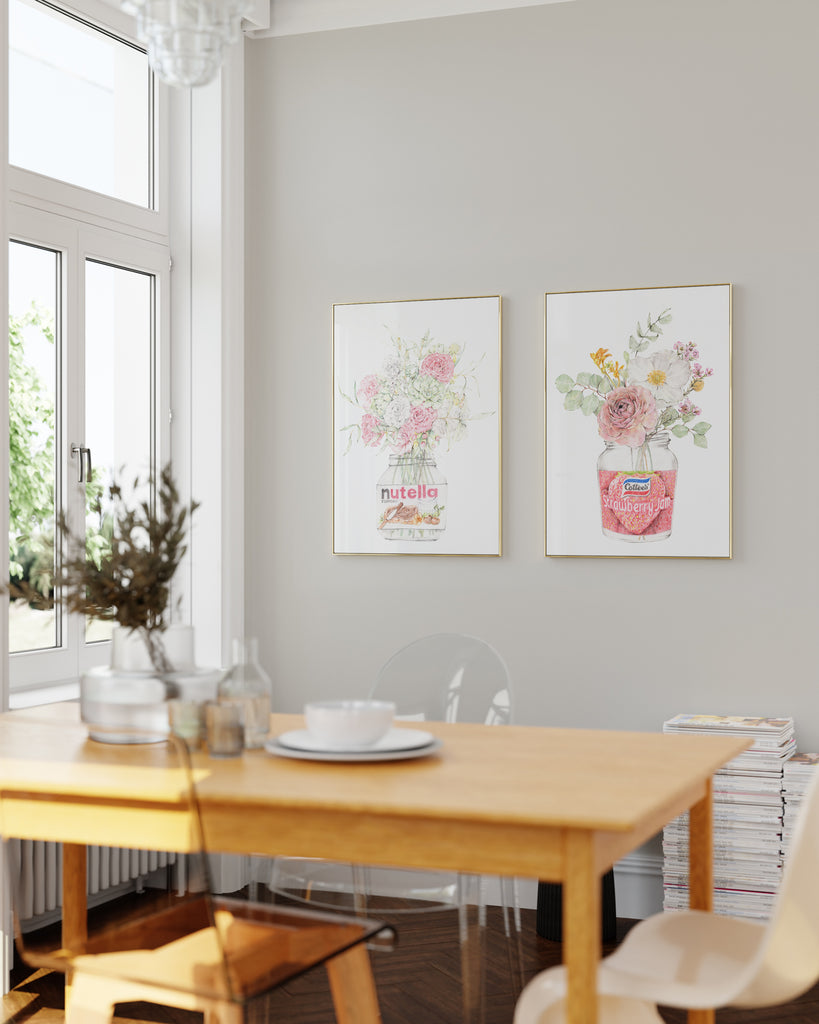 Nutella and Strawberry Jam Set Of 2 Botanical Art Prints