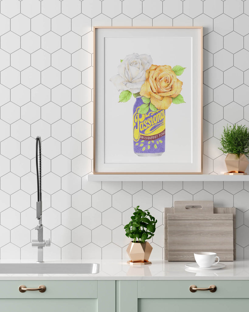 Passiona Soft Drink with Roses kitchen Artwork