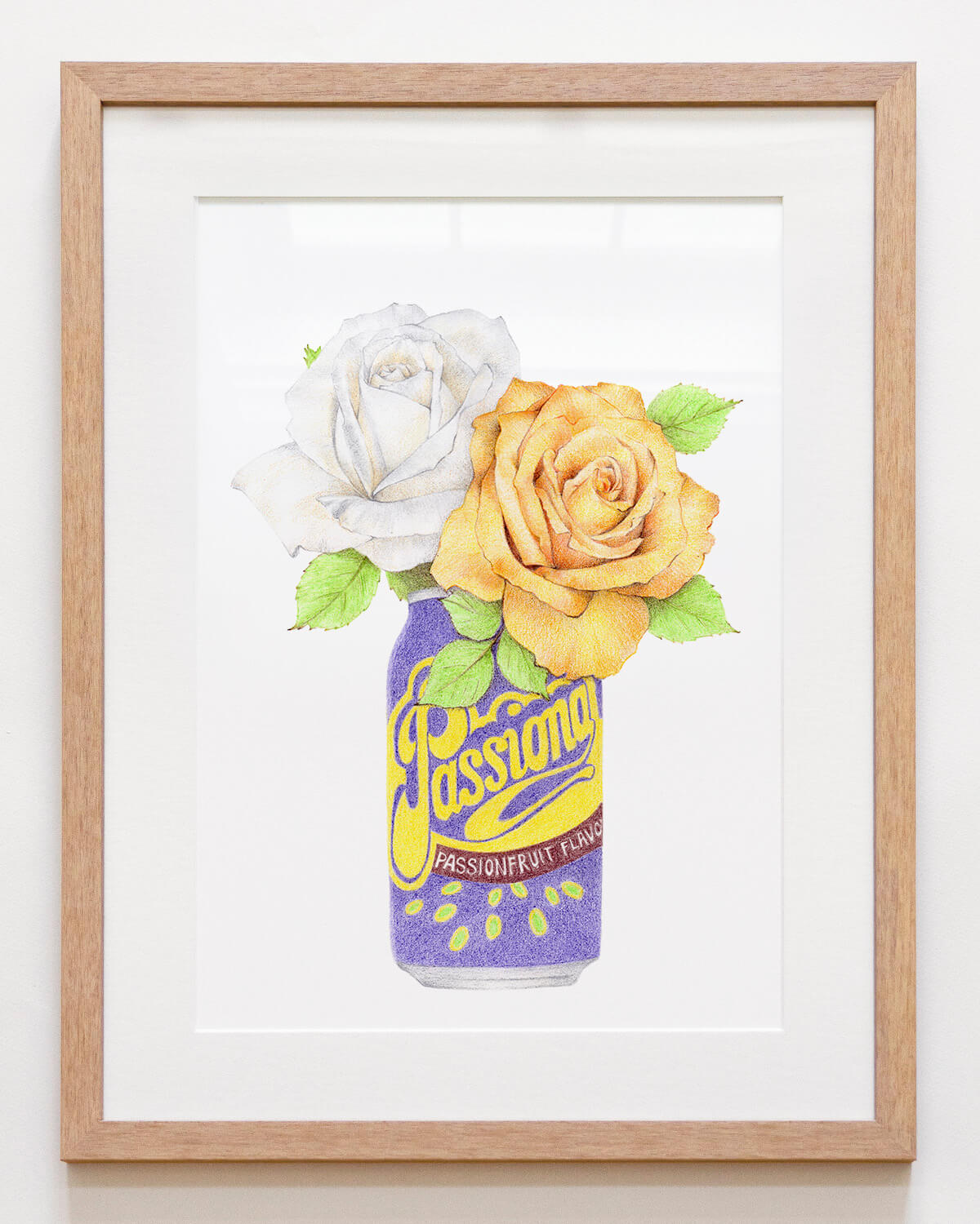 Australian art print featuring roses housed in a Passiona can