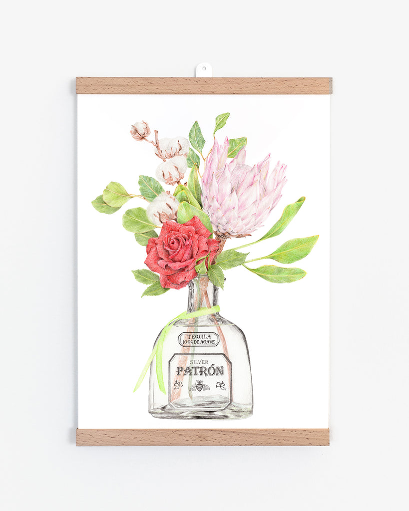 Patron with protea and rose botanical art print