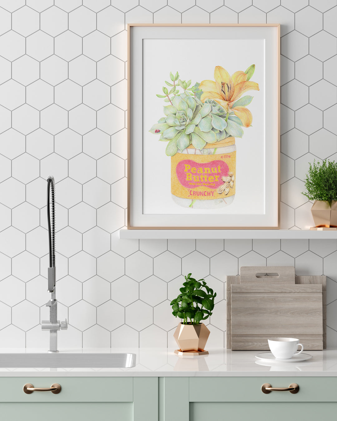 Australian kitchen wall art featuring peanut butter and florals