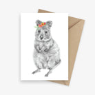 Greeting card featuring an Australian native quokka with a flower crown.