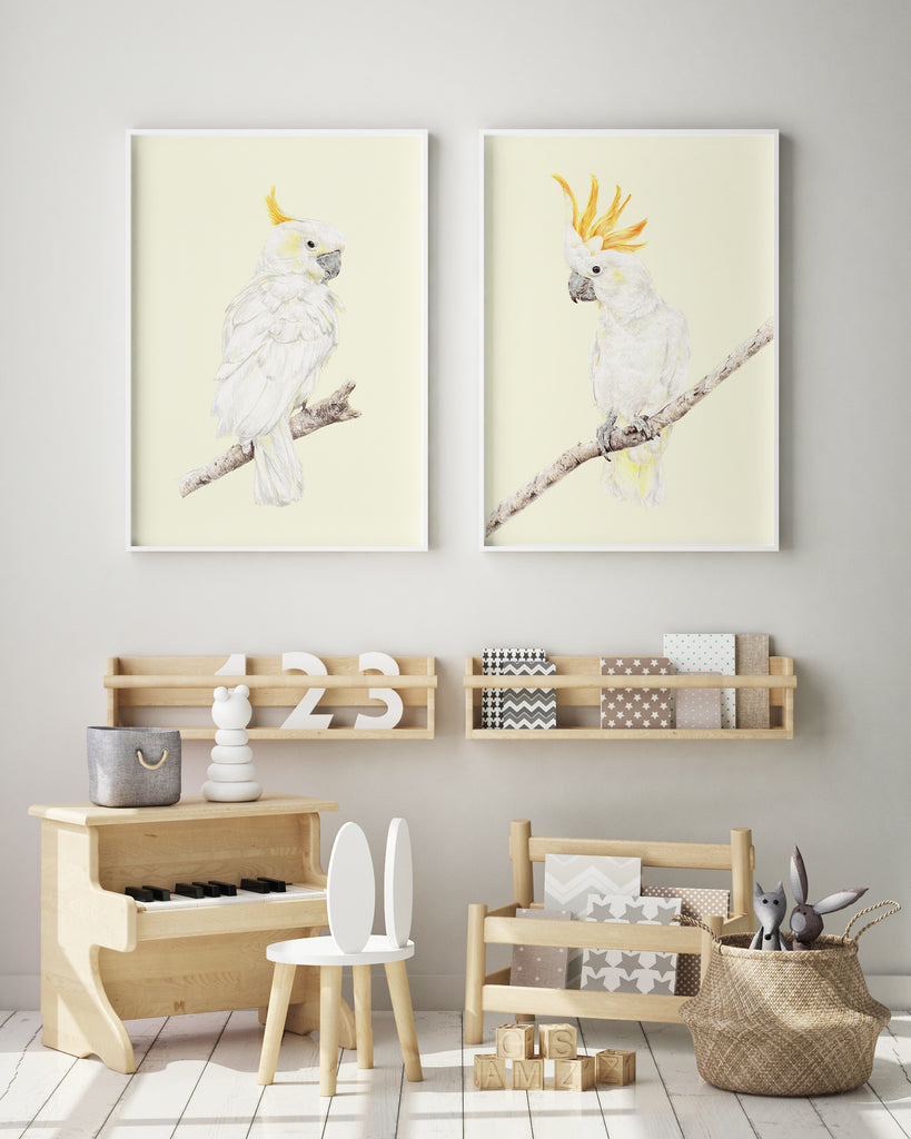 Set of 2 nursery wall art featuring Australian cockatoos