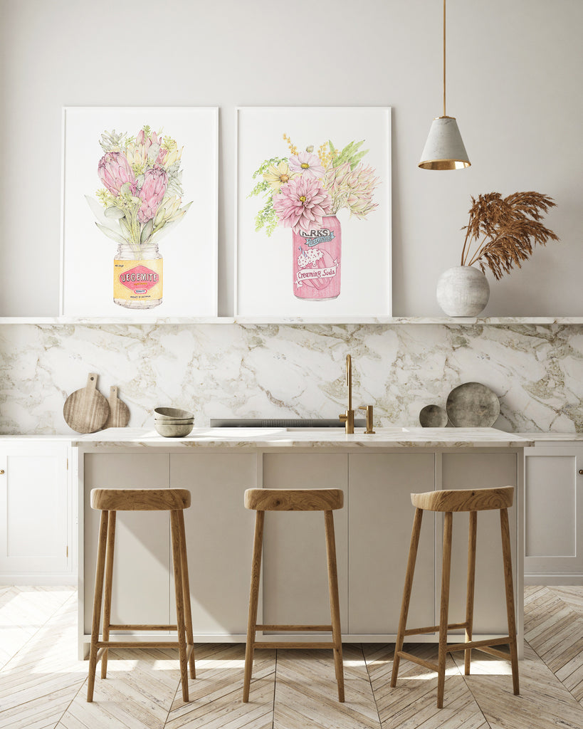 Set of 2 Wall Art featuring Australian jars with flowers