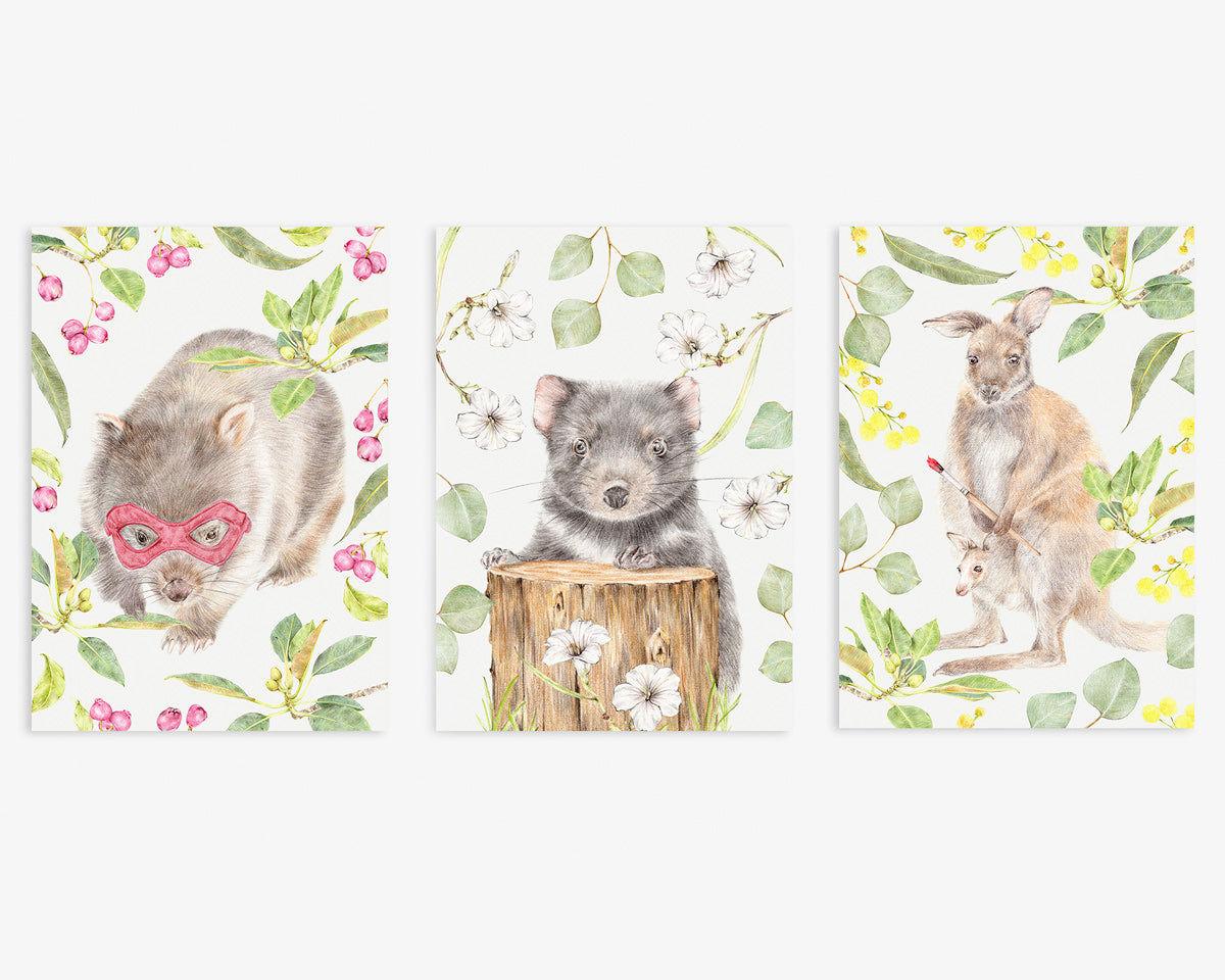 Set of 3 Australian animal party nursery prints