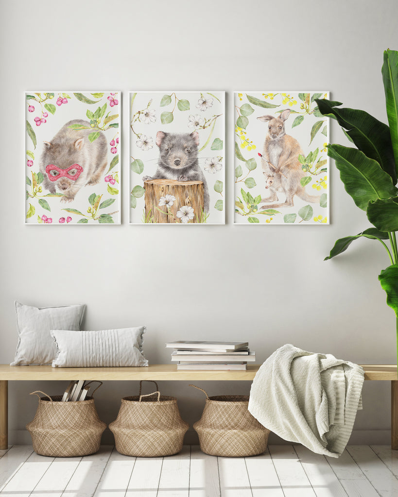 Set of 3 Australian animal trio nursery prints