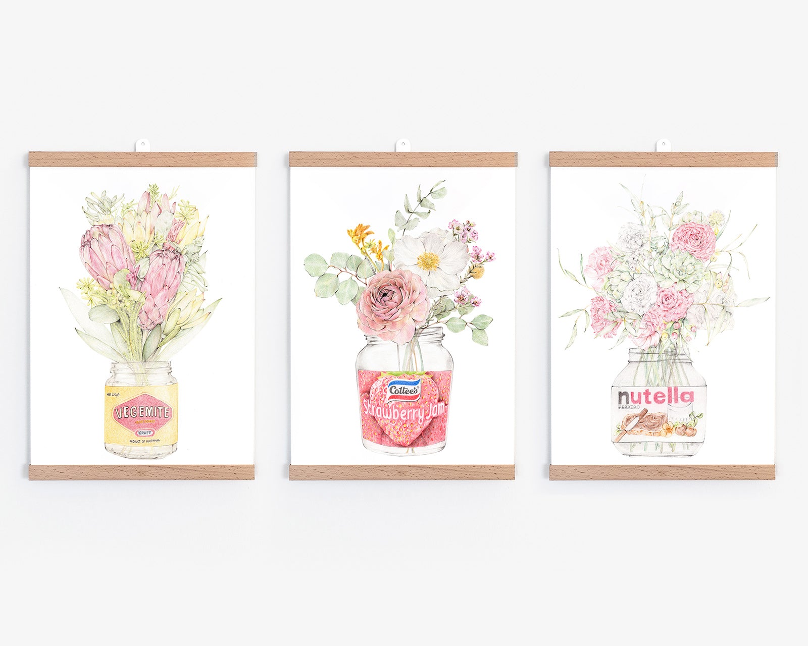 Set of 3 Australian art prints with flowers