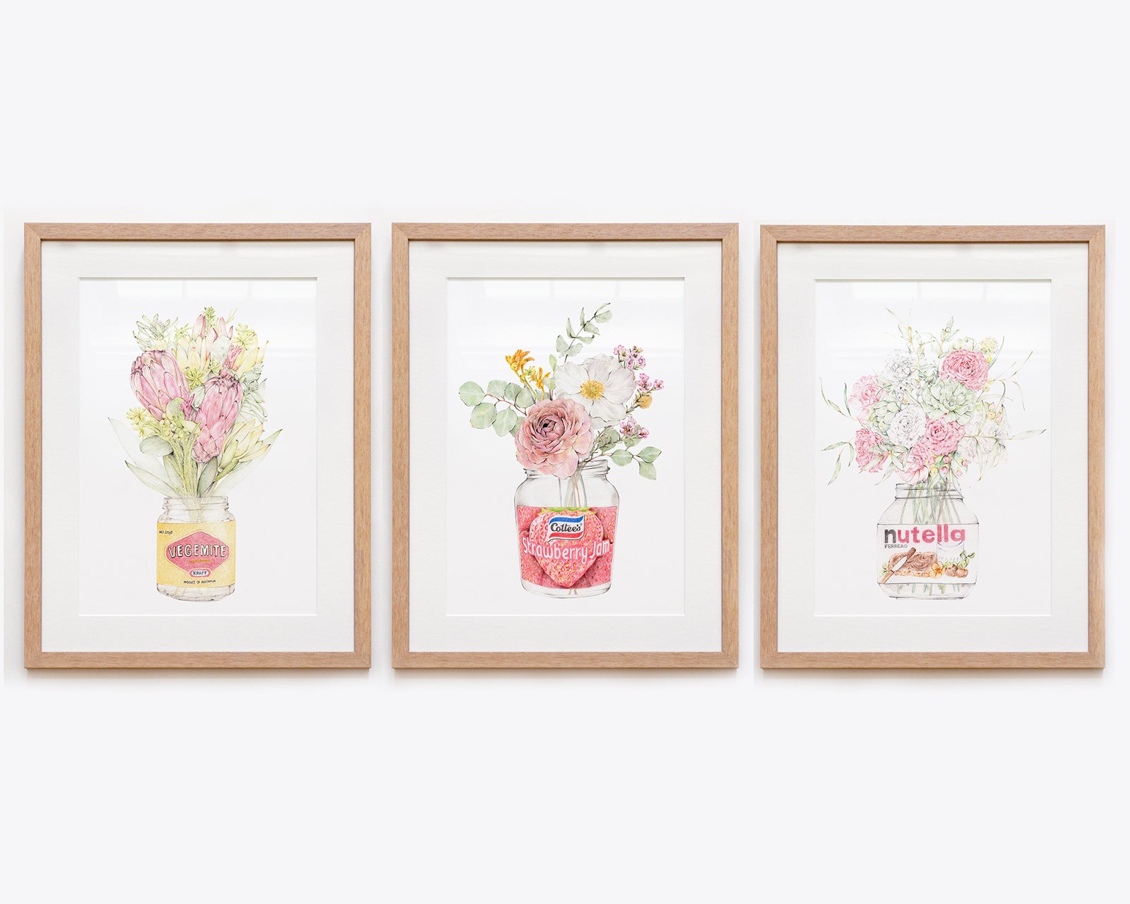 Framed Australian Art print set with breakfast jars