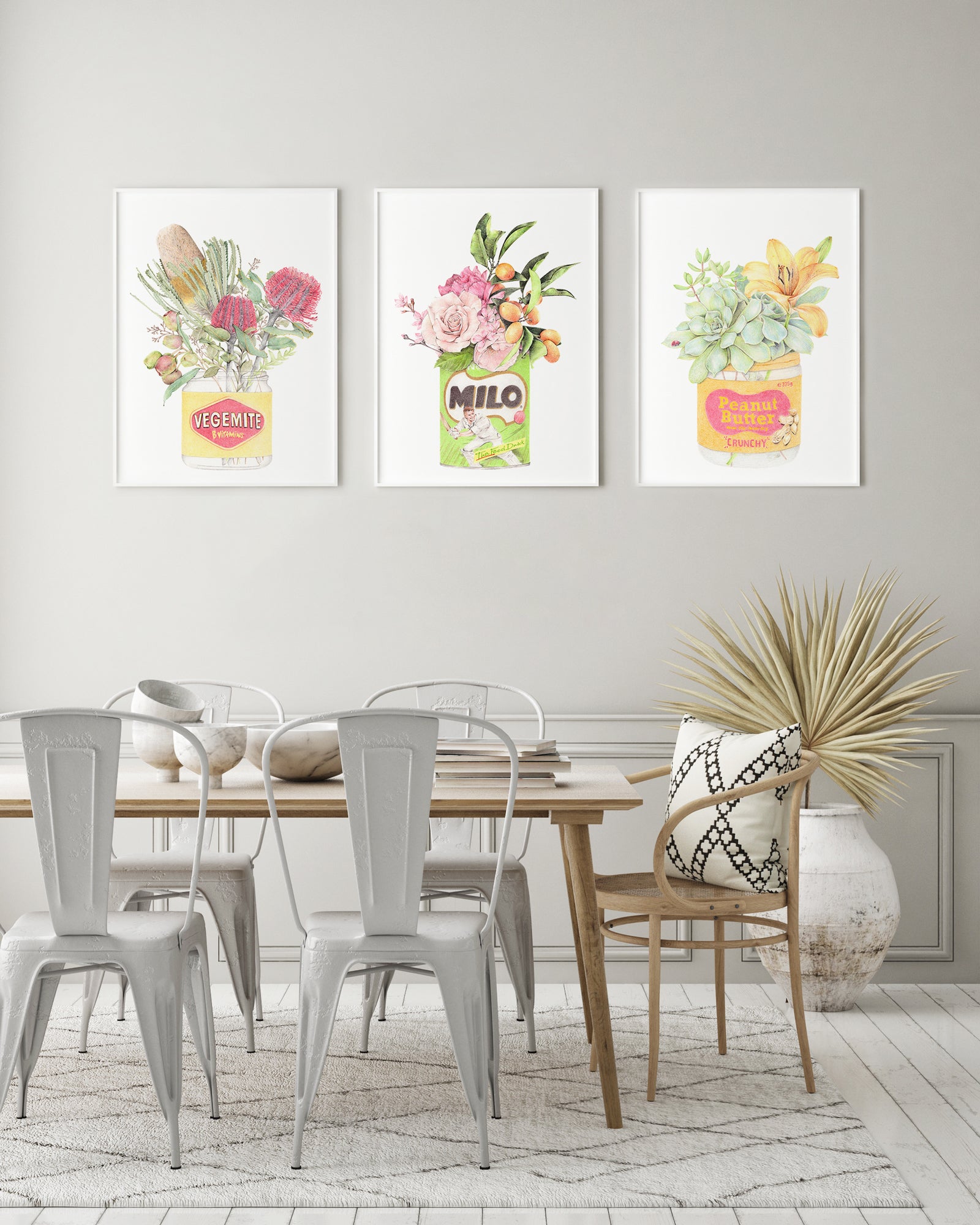 Set of 3 Australiana art prints featuring Vegemite, Milo and Peanut Butter