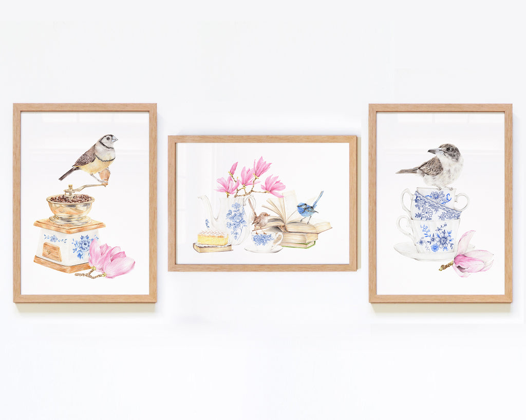 Set of 3 framed Australian bird Art