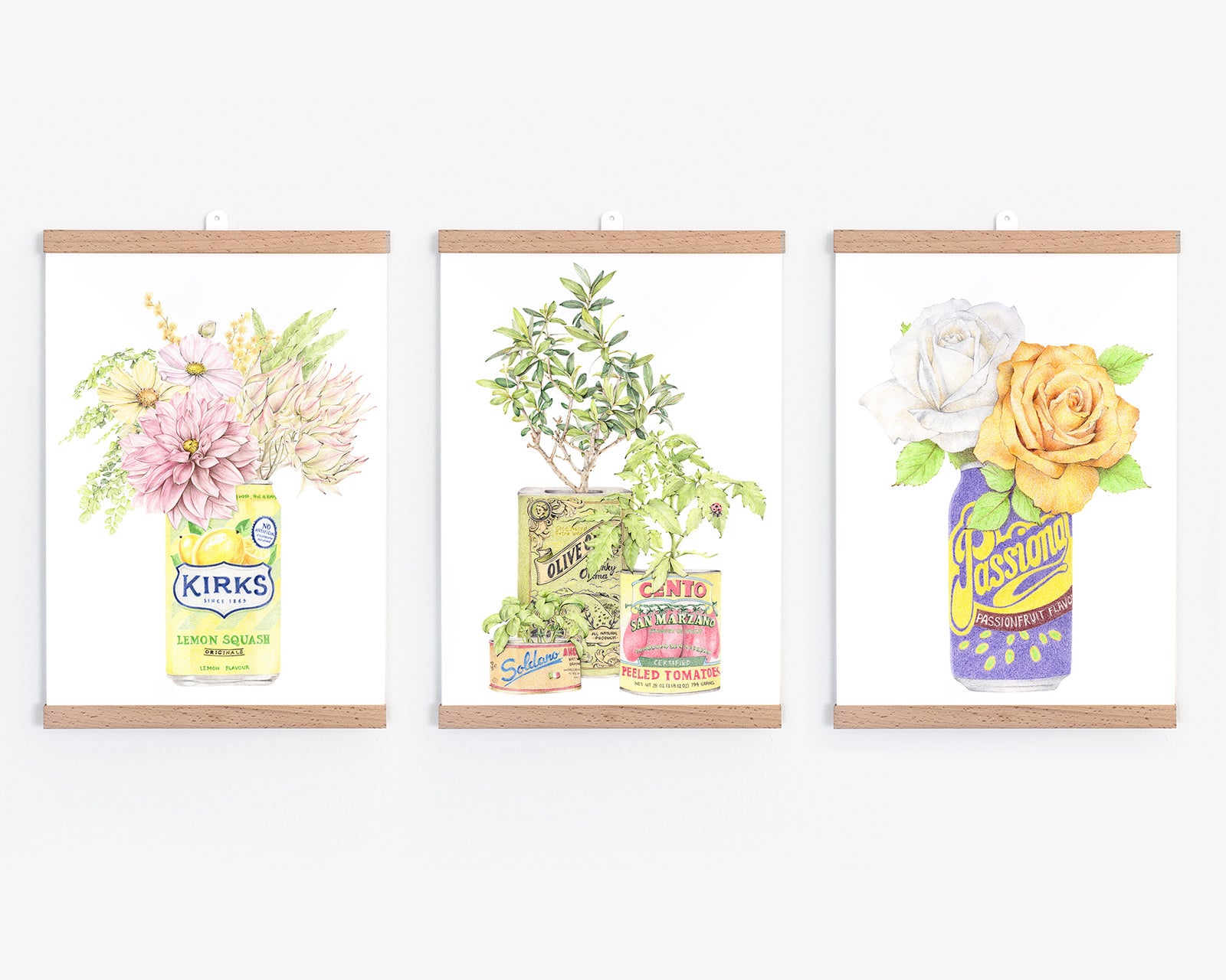 Set of 3 Kitchen wall art with botanicals