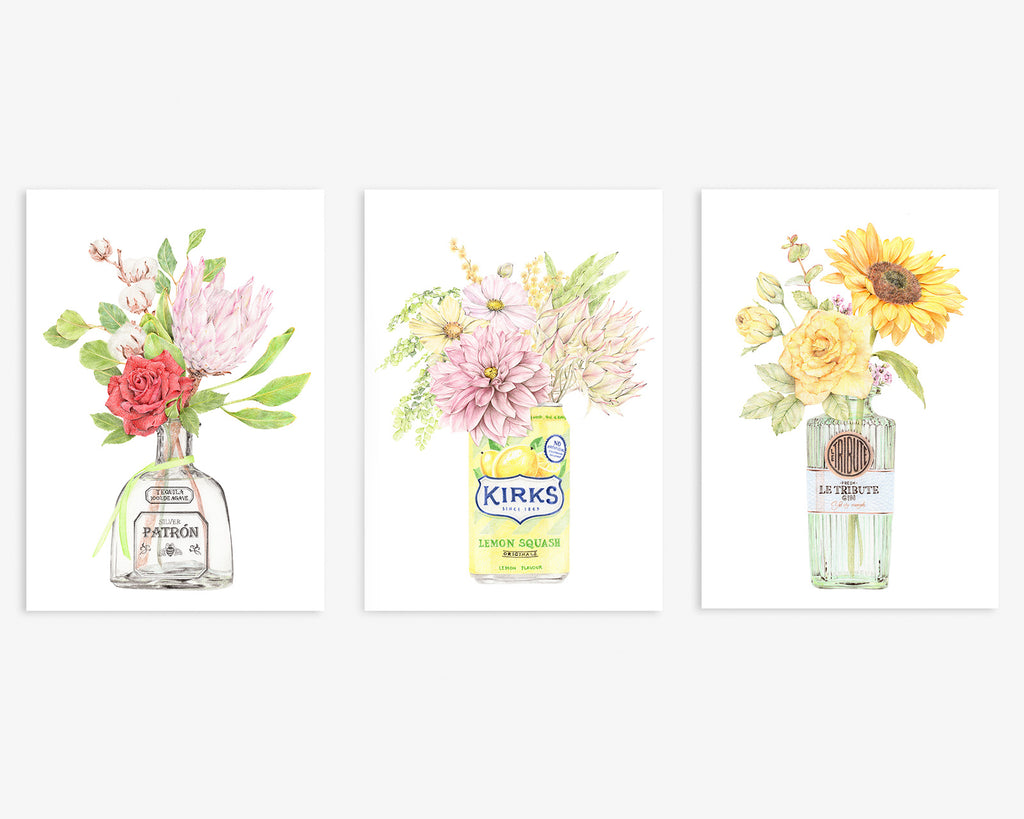 Set of 3 Spring Cocktails with botanicals Art Print