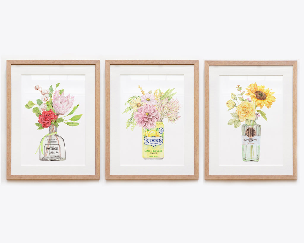 Cocktail with botanicals framed art set