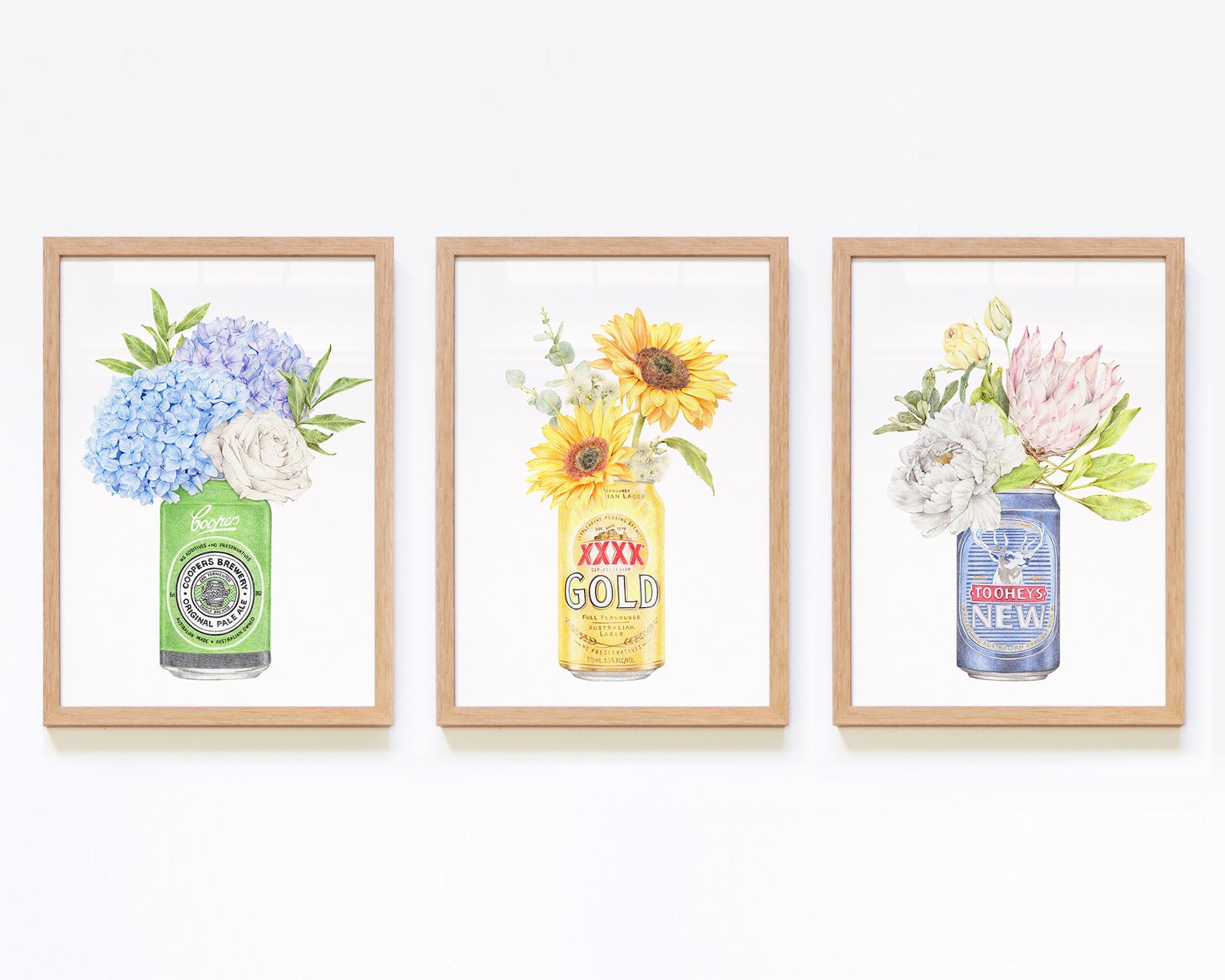 Set of 3 framed Australian wall art with iconic beers