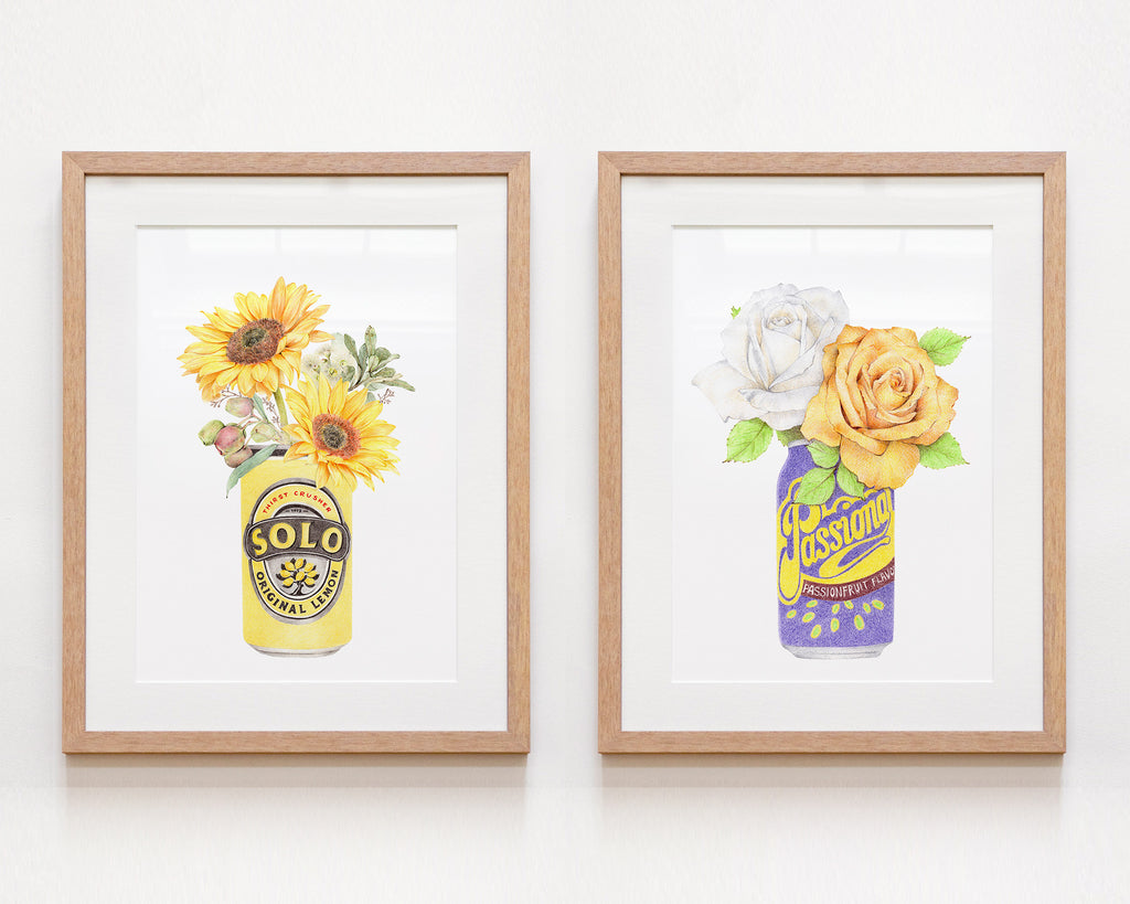 Set of 2 Australian art with sunflowers and roses