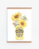 Australian botanical print featuring a Solo with sunflowers and native flowers