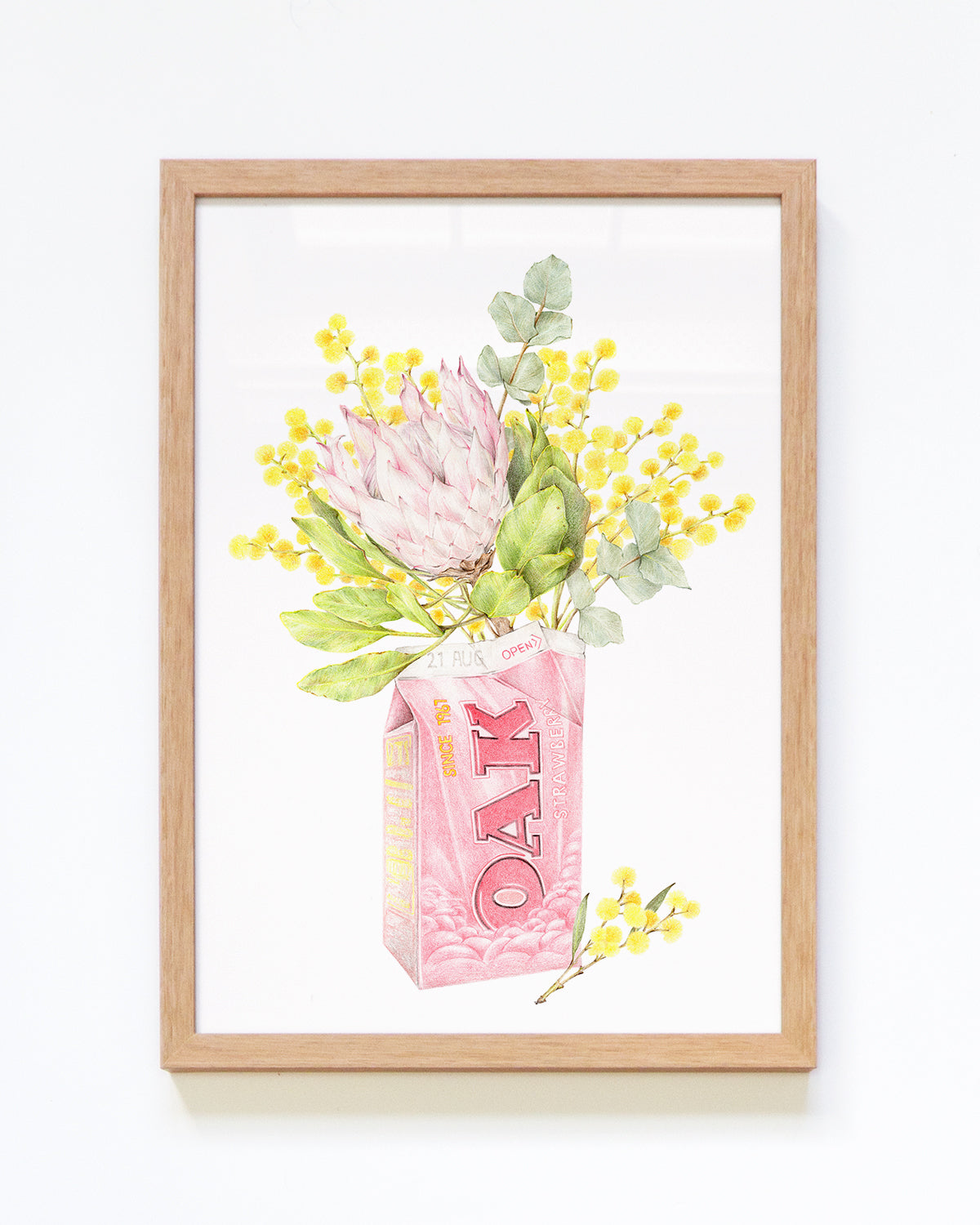 Australian art print with iconic milk carton and botanicals