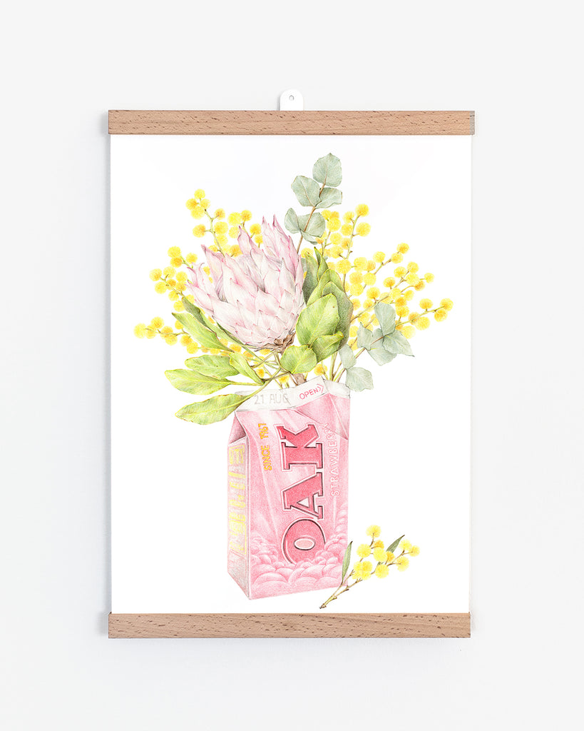 King protea with strawberry milk fine art print