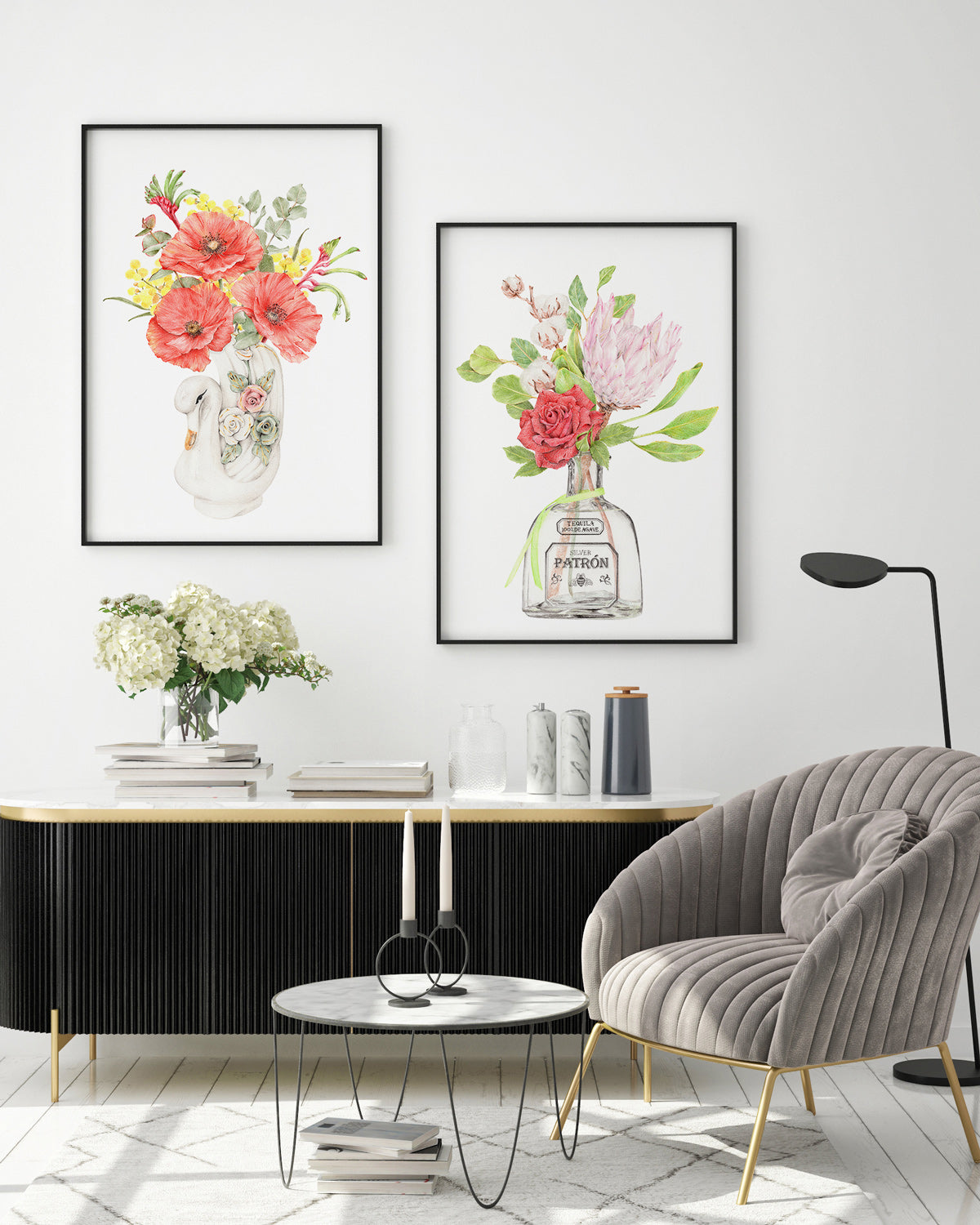 Interior wall art with botanicals