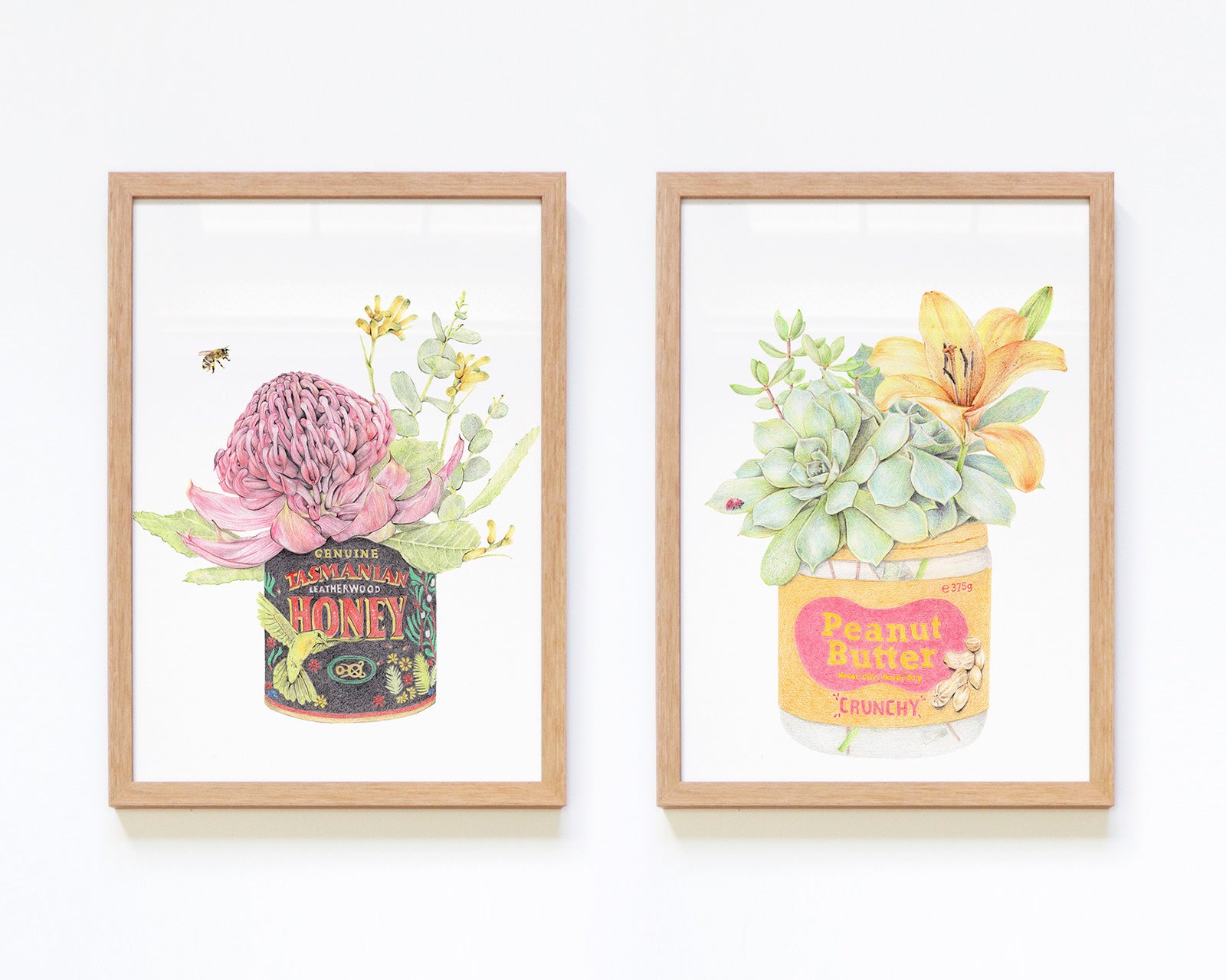 Set of 2 framed art with Australian honey and peanut butter