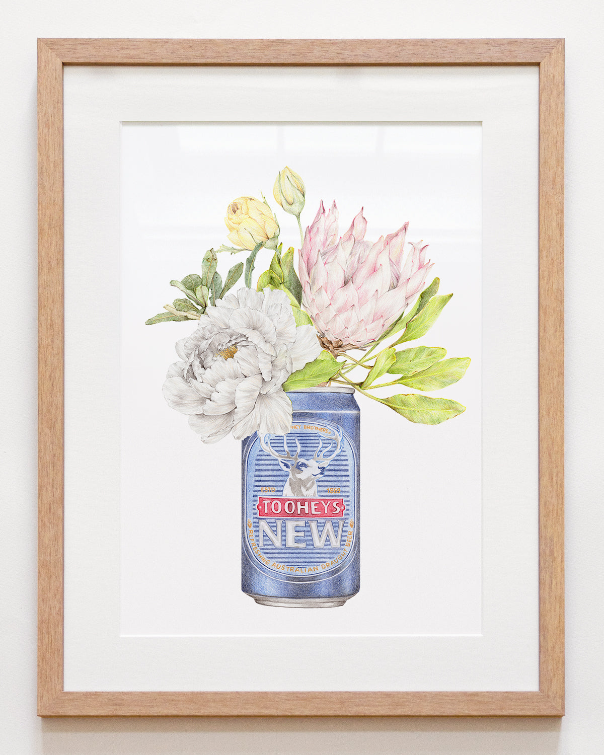 Australian botanical art print featuring Tooheys New beer